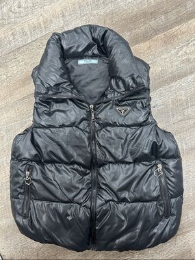Prada Black Quilted Puffer Vest with Triangle Logo